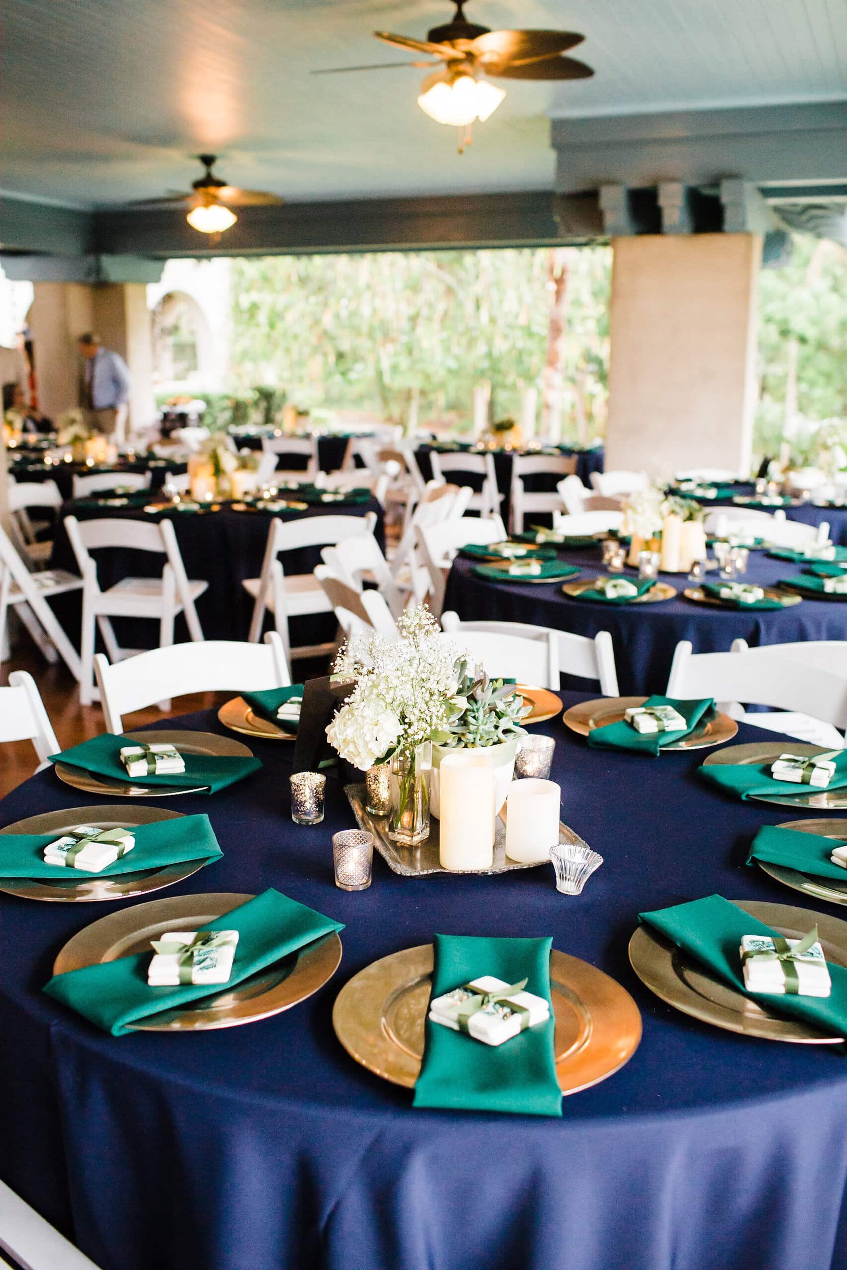 gold and green wedding reception details