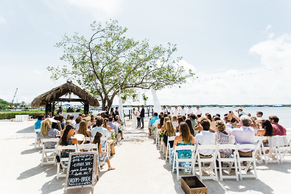 panoramic view of waterfront ceremony beach at coconut palm inn during a florida keys wedding