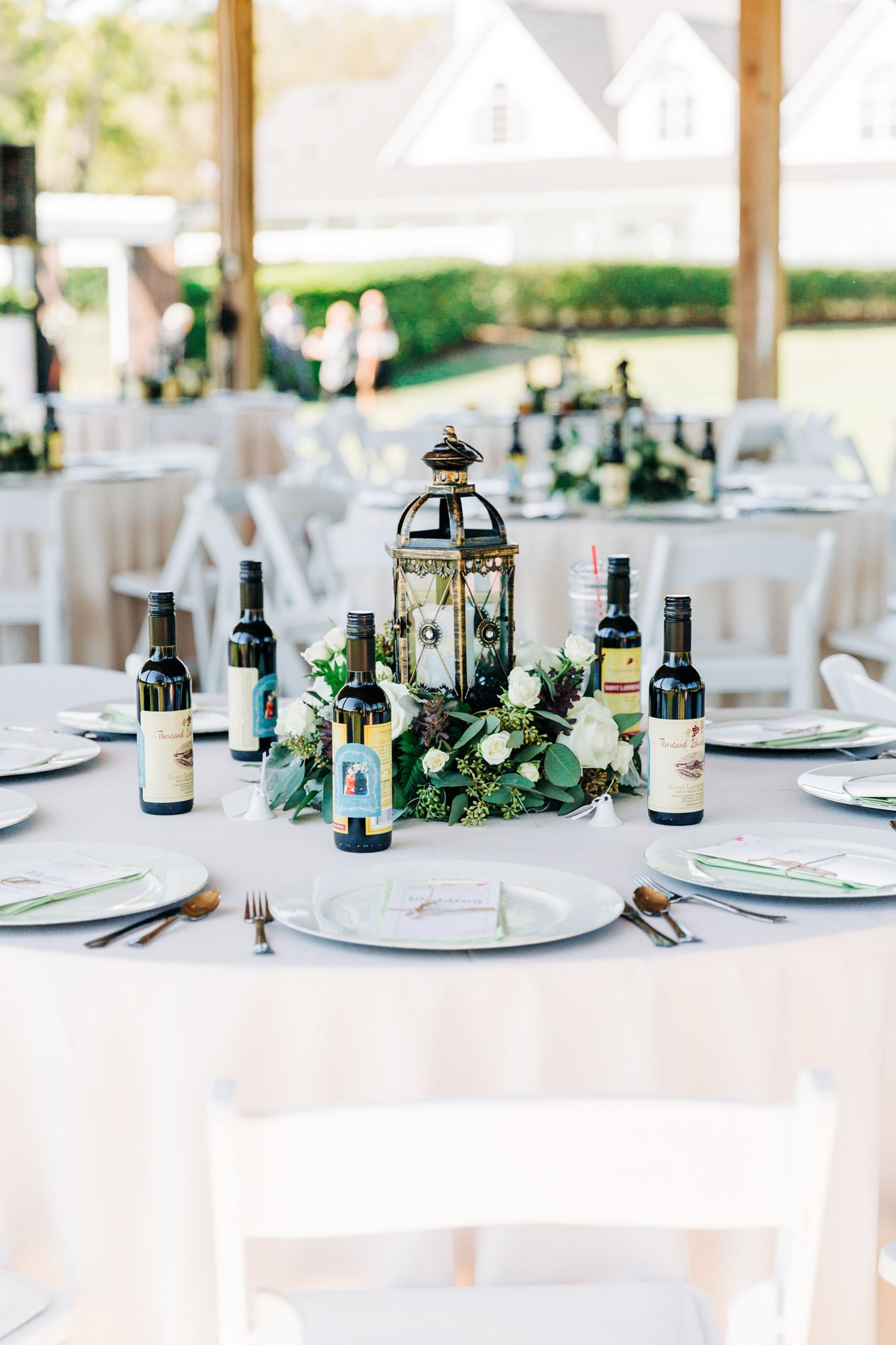 reception decor with wine gifts