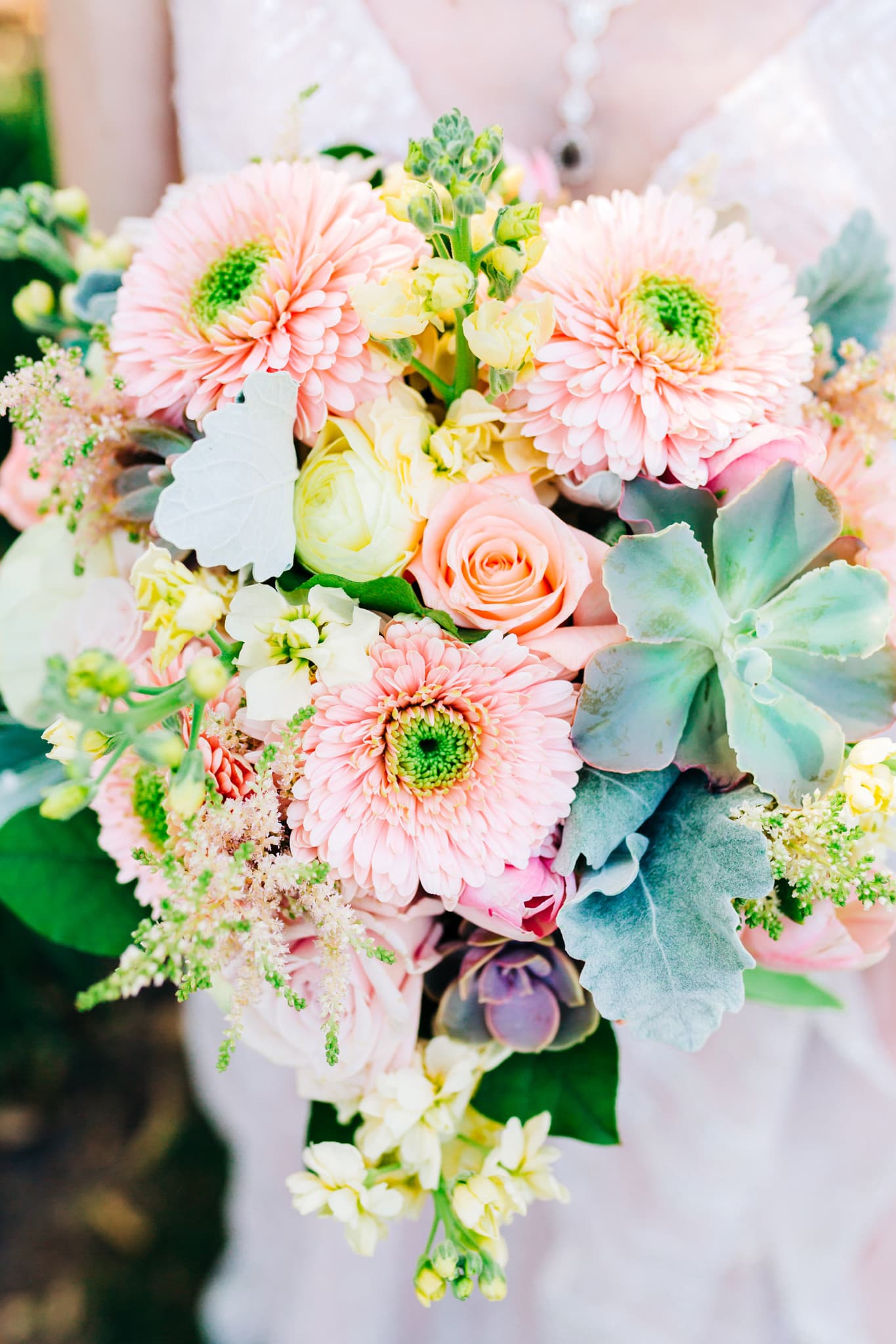 spring bridal bouquet with pink flowers